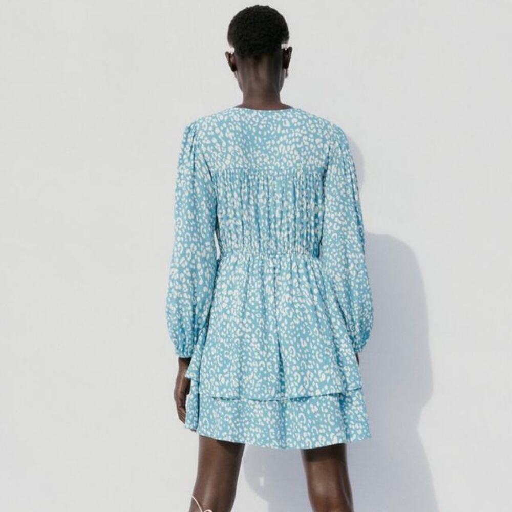 NWT Zara Animal print short dress blue medium - Picture 2 of 10